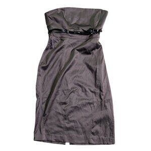 NWT Bedo Femme Gray Strapless Sheath Dress Size 8 Belted Pencil Y2K Office Siren